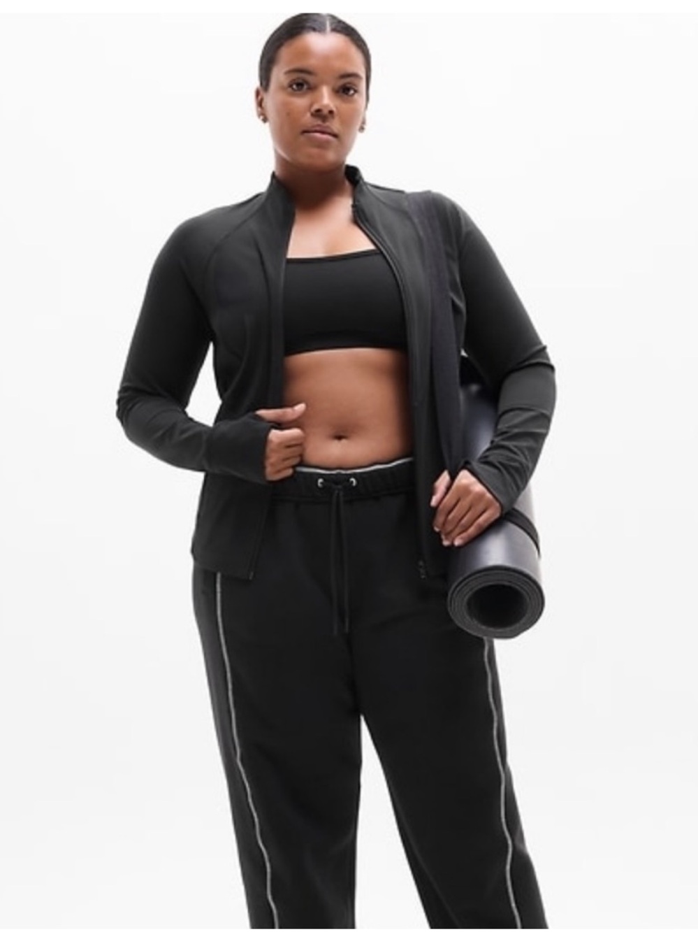 Athleta Salutation Jacket Black Athletic Workout Full Zip Mock Neck Womens 1X